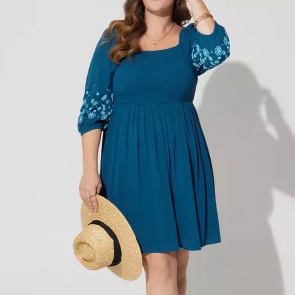 Torrid Blue Fit and Flare Puff Sleeve Mini Dress